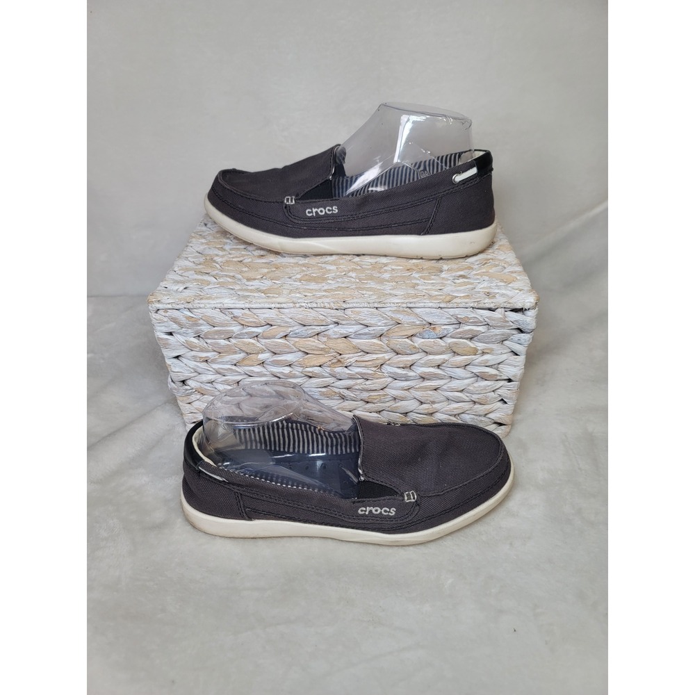 Crocs Nautical Coastal Fabric Loafers Boat Shoes Gray Canvas Breathable Size 9